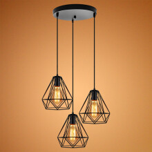 Industrial Pendant Light Retro Ceiling Light Metal Pendant Lamp Black Vintage 3 Lights Chandelier Diamond Ø20CM Hanging Light