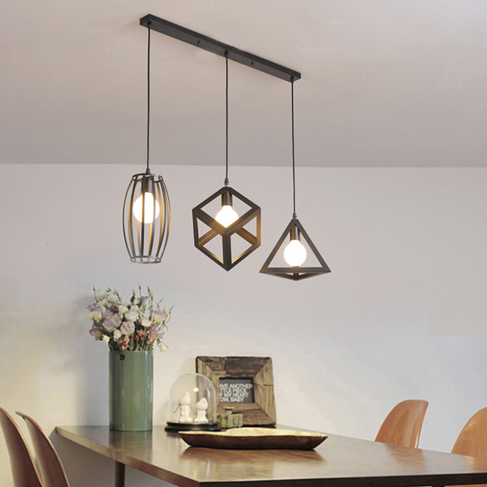 Antique Pendant Light Creative Geometric Vintage Hanging Lamp 3 Heads Pendant Lamp Black Retro Ceiling Lamp for Office Cafe Bedroom Kitchen Office