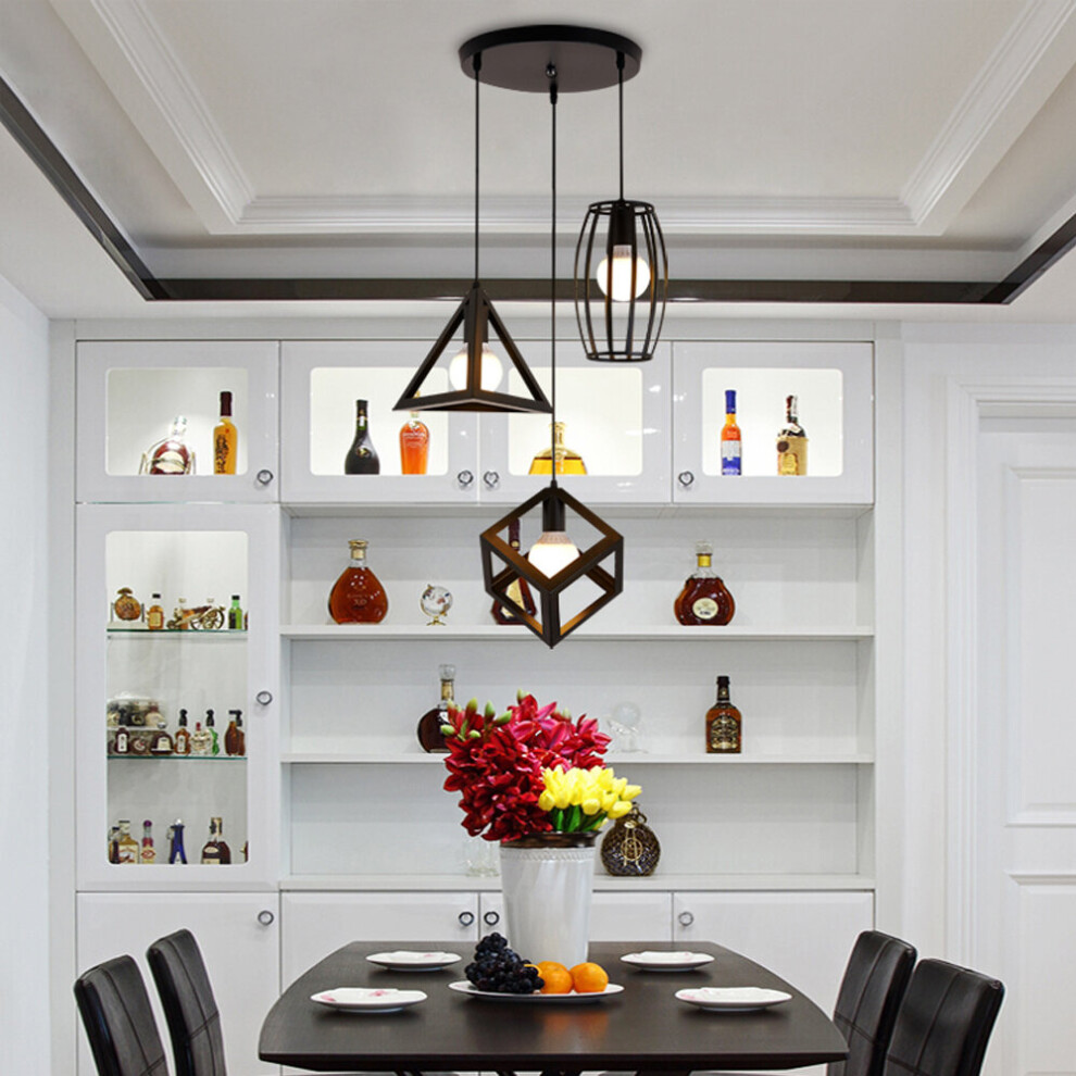 Creative Geometric Shape Hanging Lamp Vintage Retro Industrial Pendant Lamp Black Height Adjustable Pendant Light 3 Heads Ceiling Lamp Antique-image-OPC-P8979BX-NEW