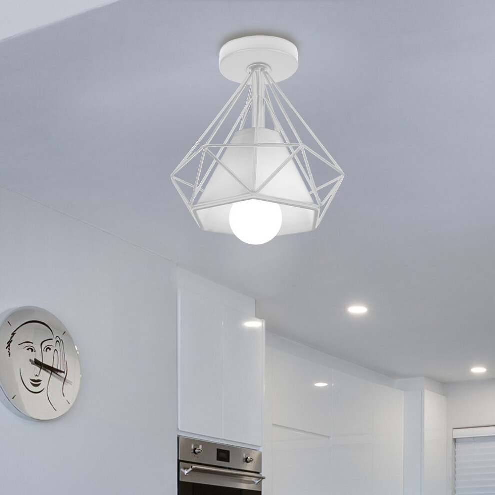 Ceiling Lamp-2PCS E27 Retro 200MM Industrial Ceiling Light Diamond Chandelier Metal Vintage Ceiling Lamp for Bar Loft Cafe White-image-OPC-P8979CJ-NEW