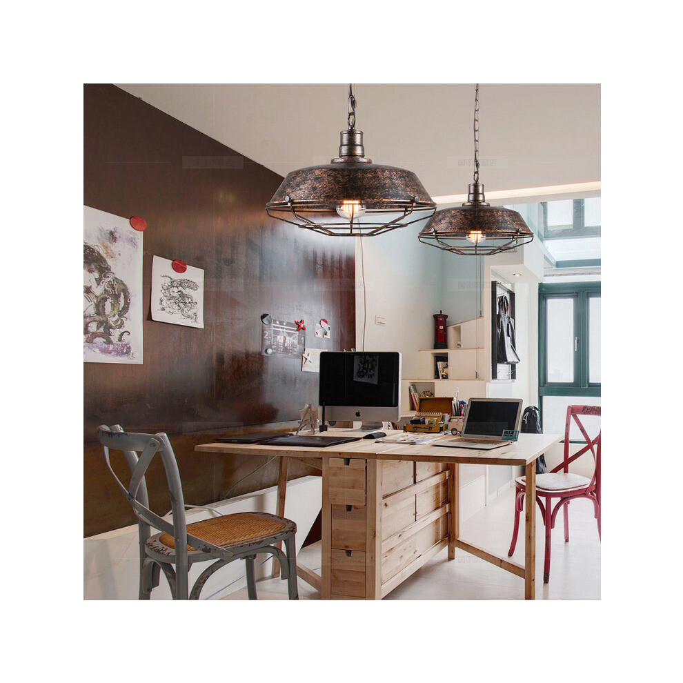 2 Piece Vintage Retro Pendant Light Rust 26CM Industrial Pendant Lamp Metal Iron Chandelier Antique Pendant Lamp-image-OPC-P89799J-NEW