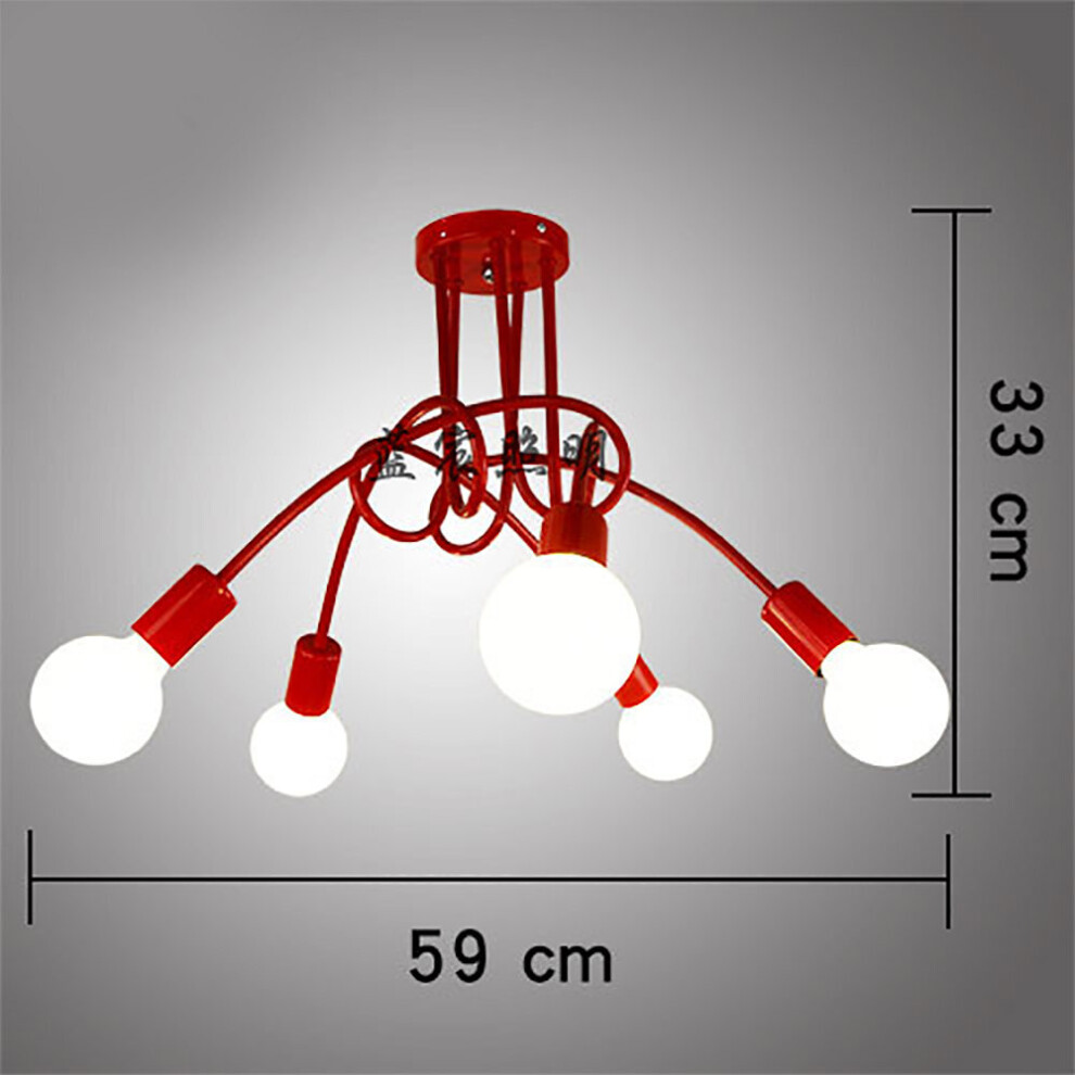 Creative Ceiling Light 5 Heads Industrial Chandelier Vintage Ceiling Lamp Metal Retro Pendant Light E27 Red