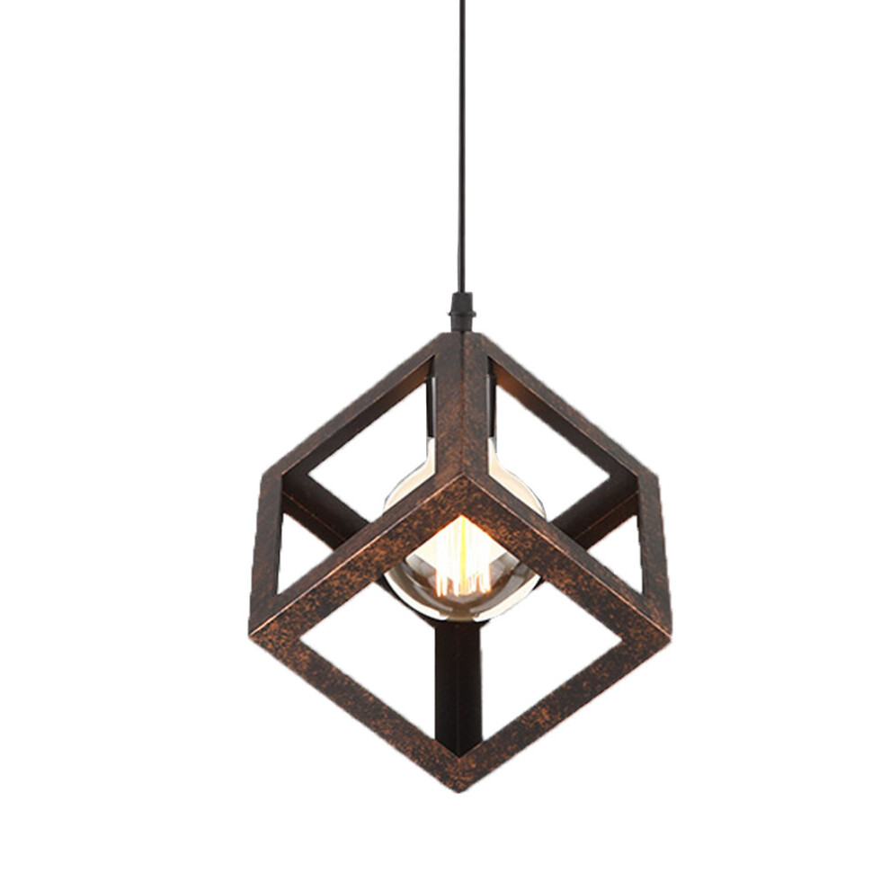 2X Creative Square Pendant Light (Color:Rust) Metal Iron Cage Pendant Light Modern Geometric Hanging Lamp Retro Modern Ceiling Light-image-OPC-P8979PW-NEW