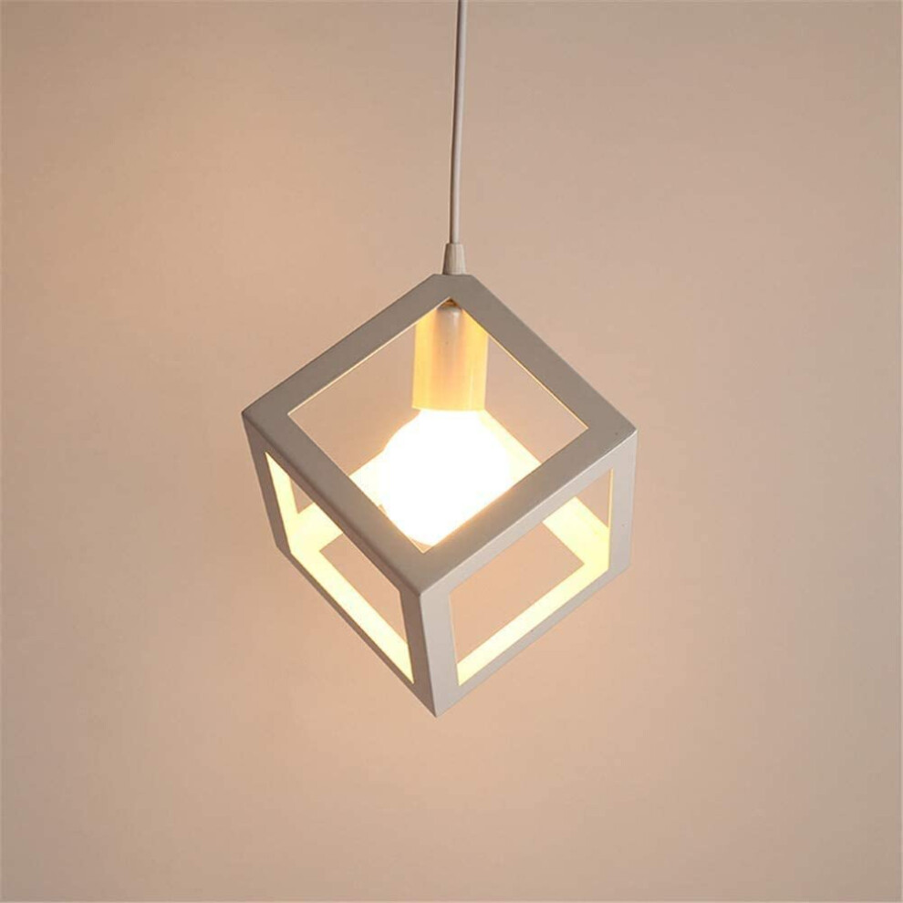 Stoex Creative Square Pendant Metal Iron Cage Pendant Lamp Modern Geometric Hanging Retro Modern Ceiling (Color:white) Light