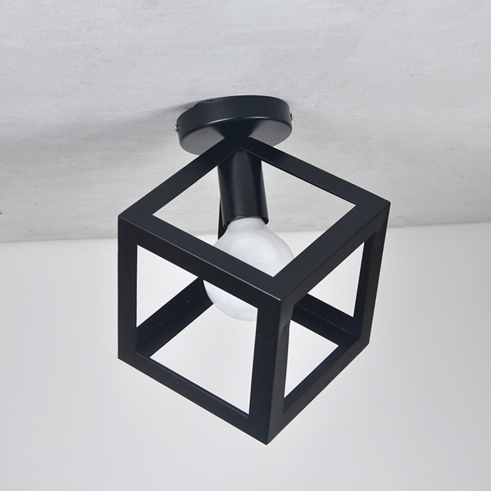 Retro Cube Chandelier Black Antique Vintage Iron Ceiling Lamp Metal Ceiling Light