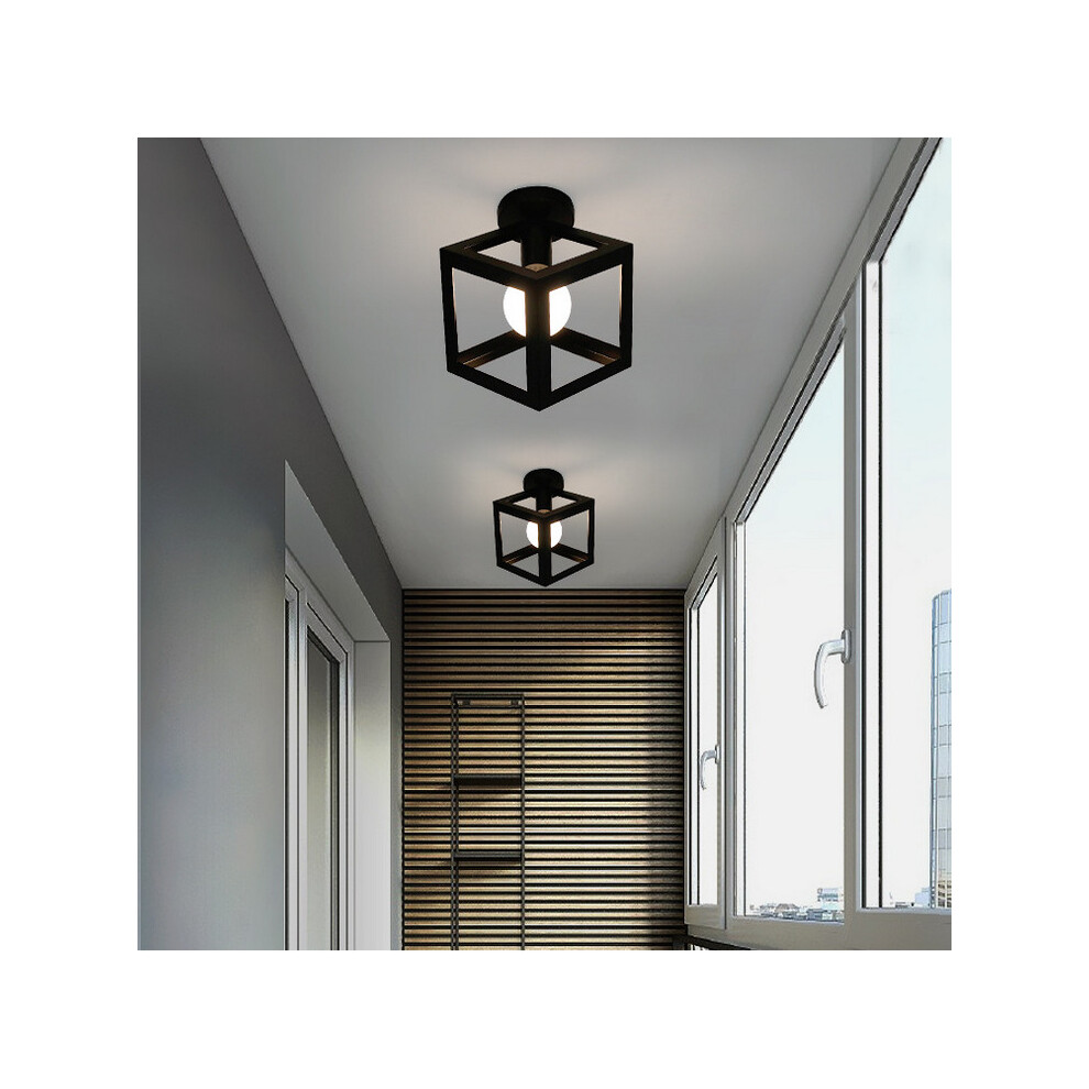 Stoex 2Pcs Cube Retro Chandelier Antique Vintage Ceiling Lamp Iron Metal Ceiling Black/Light