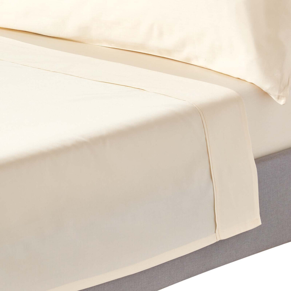 Homescapes (King, Cream) Organic Cotton Flat Sheet 400 Thread Count Equivalent Bed Sheet - Image 4