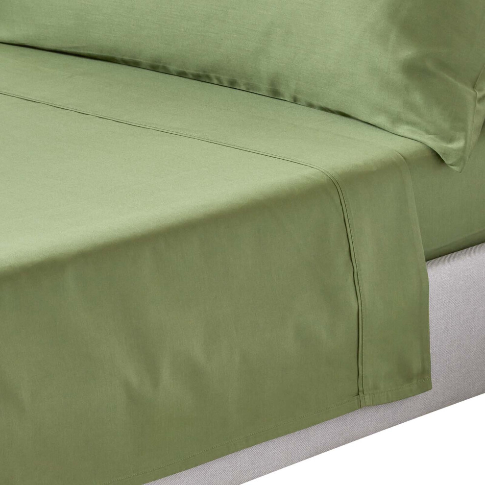 Homescapes (Single, Moss Green) Organic Cotton Flat Sheet 400 Thread Count Equivalent Bed Sheet - Image 4