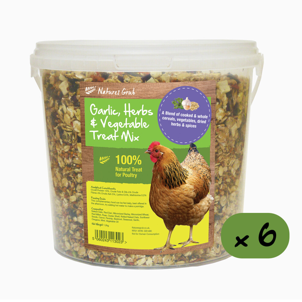 (6 x 1.2kg) Natures Grub Poultry Garlic, Herbs & Vegetable Treat Mix 1.2kg