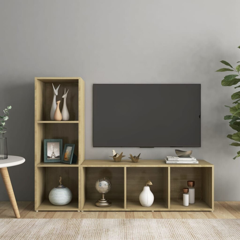 Vidaxl 2X Tv Cabinets Sonoma Oak Chipboard Sideboard Furniture Living Room