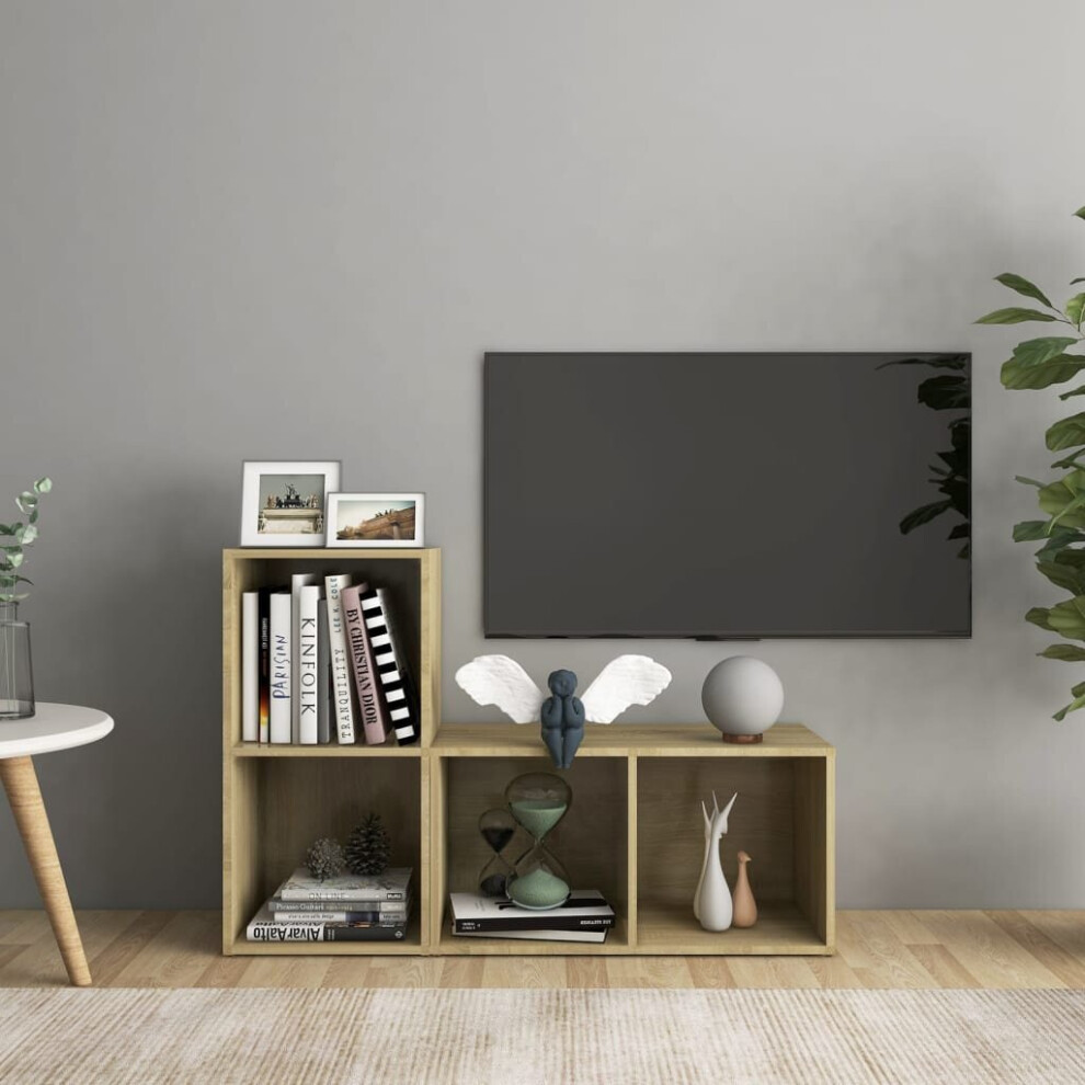 vidaXL 2x TV Cabinets Sonoma Oak Engineered Wood Sideboard Stereo Cabinet