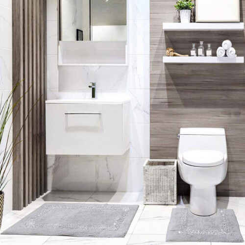 Brillaire 2 Piece Bath Mat Set Silver