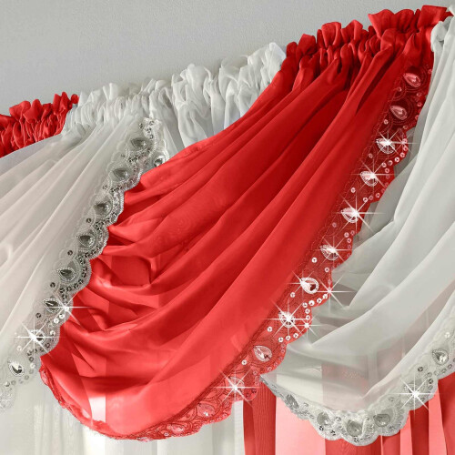 Jewelled Voile Swag Red