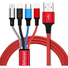 Amuvec 4 in 1 USB Multi Charger Cable,4FT/3A Fast Charging Cord Adapter Lead with 2 iP/Type C/Micro USB Connector for Mobile Phone 8 7 6 Tablet Sams