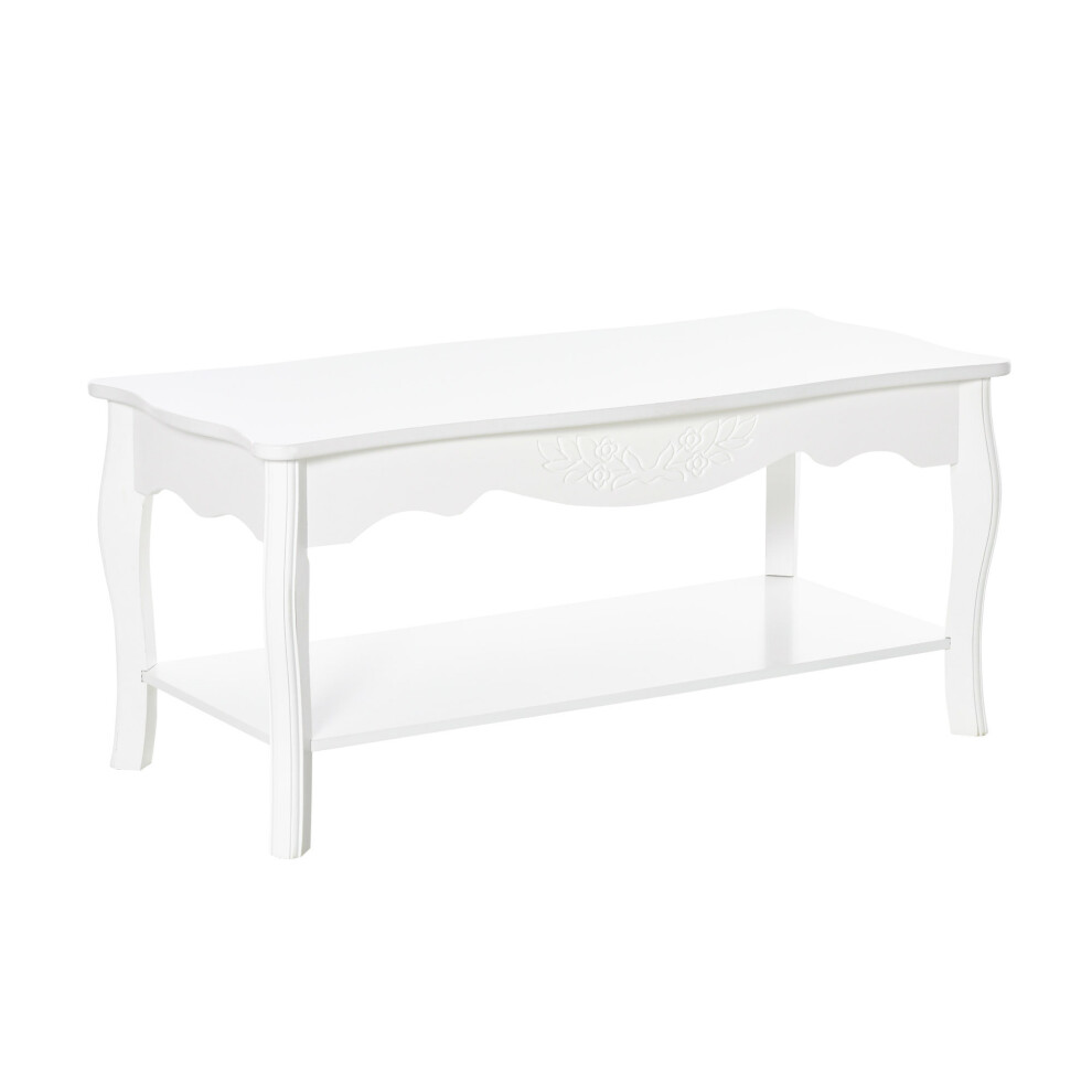 HOMCOM 2 Tier Wooden Coffee Tea Table End Table with Storage Shelf