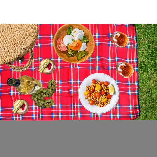 Aurahome Red Plaid Roll Up Picnic Blanket 1