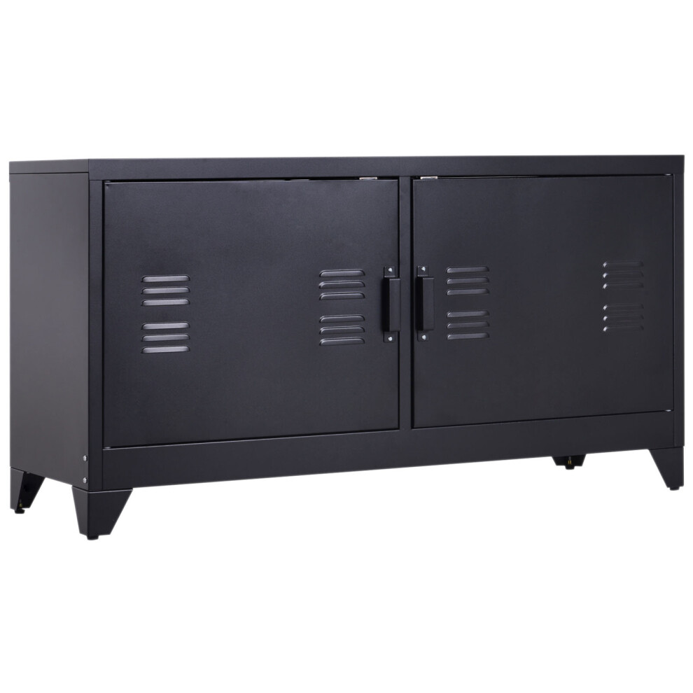 HOMCOM Industrial TV Cabinet Stand Media Center w/ Shelf Doors Black