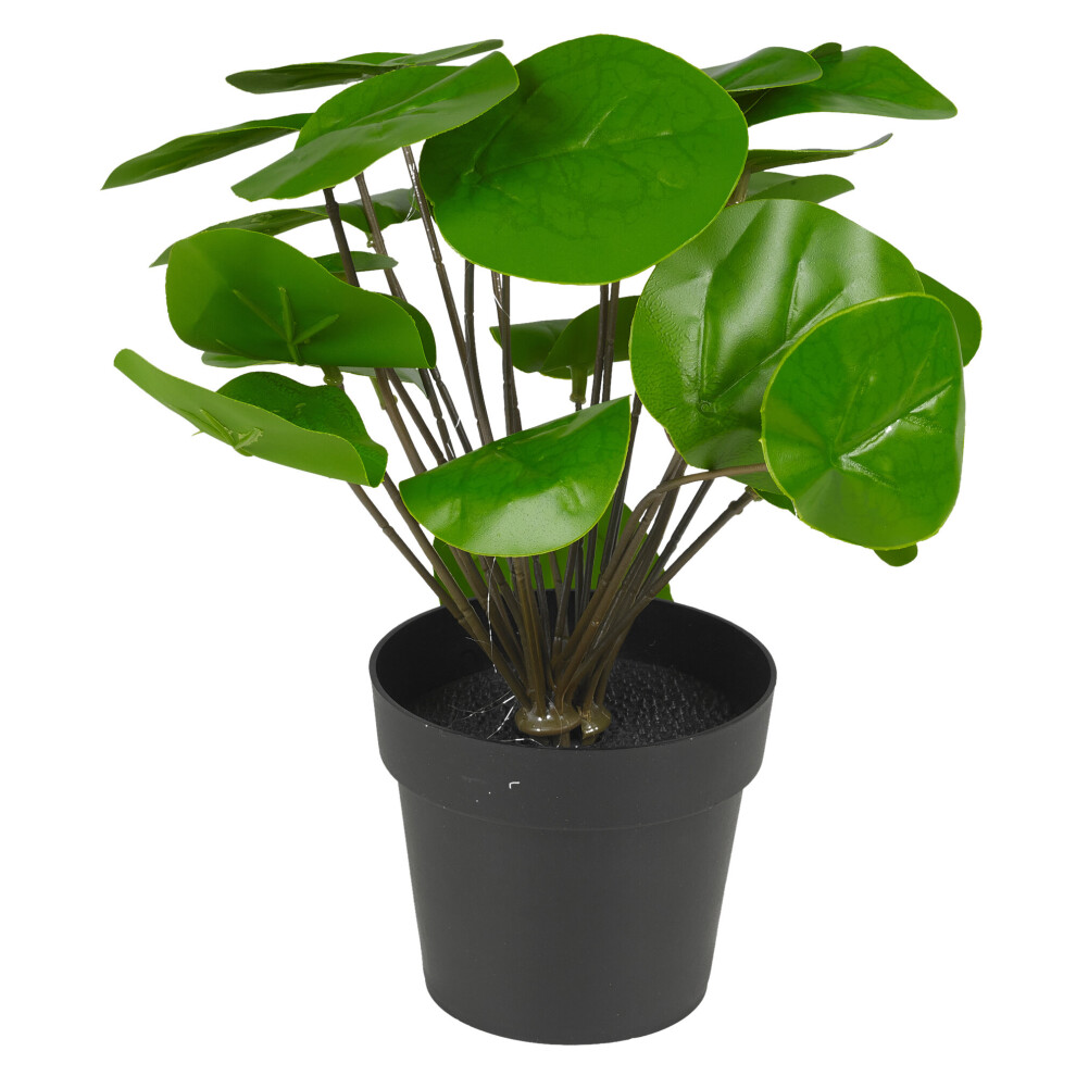 Decorative Realistic Artificial Pilea Plant In Pot Fake Leaves Decor