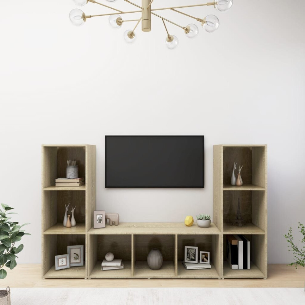 New Vidaxl 3X Tv Cabinets Sonoma Oak Chipboard Home Furniture Tv Stand Cabinet 3079964 Size 3
