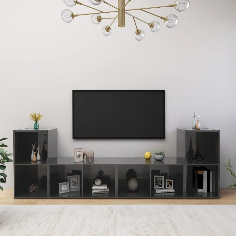 vidaXL 4x TV Cabinets High Gloss Grey Chipboard Home Furniture TV Stand Unit