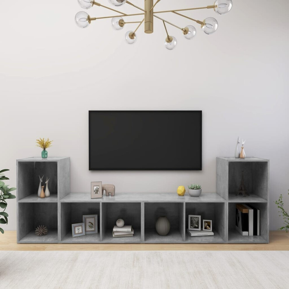 vidaXL 4x TV Cabinets Concrete Grey Chipboard Home Furniture TV Stand Unit