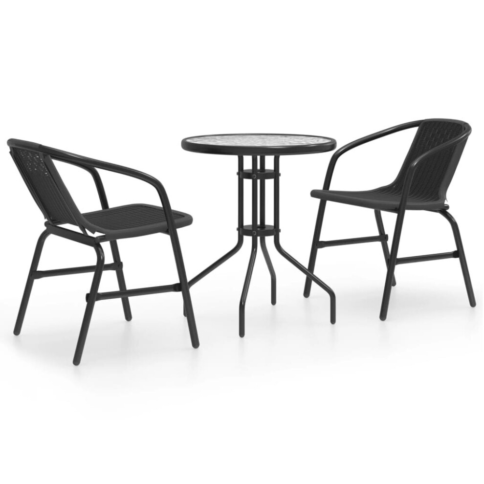 vidaXL Garden Dining Set 3 Piece Black Outdoor Table and Chair Patio Furniture