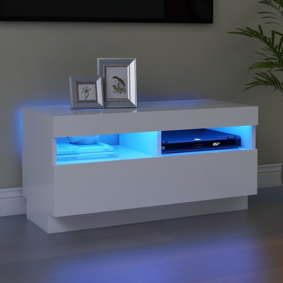 Vidaxl Tv Cabinet With Led Lights White Bedroom Tv Stand Unit Hifi Cabinet