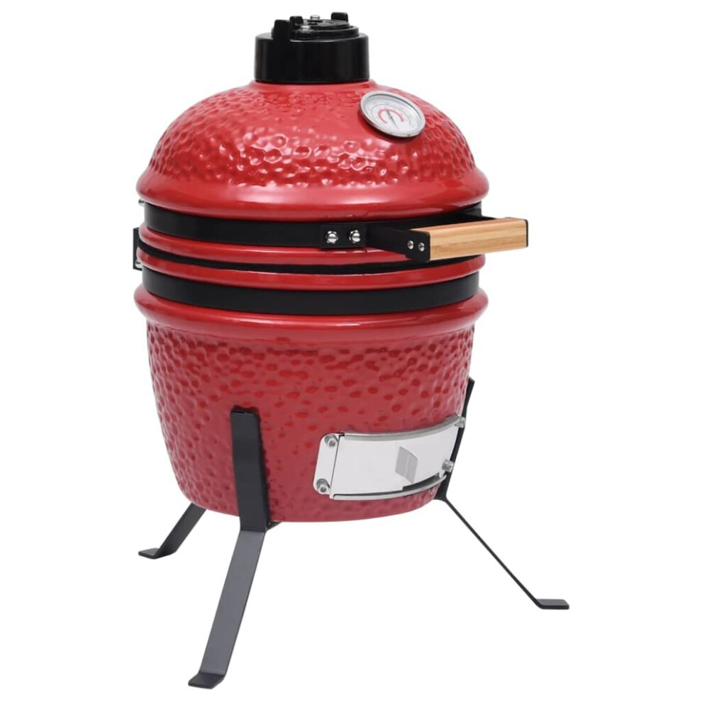 Vidaxl 2-In-1 Kamado Barbecue Grill Smoker Ceramic Camping Bbq Grill Set Red