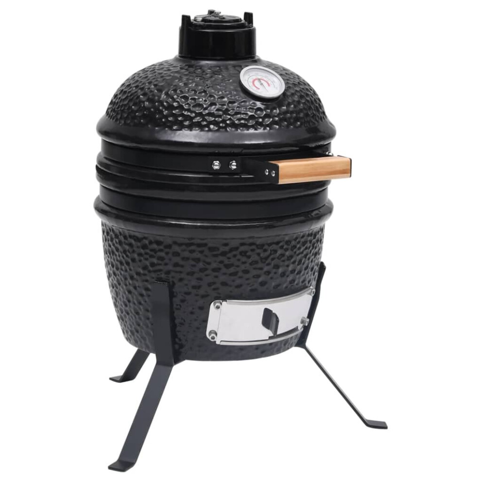 vidaXL 2-in-1 Kamado Barbecue Grill Smoker Ceramic Black Camping BBQ Grill Set