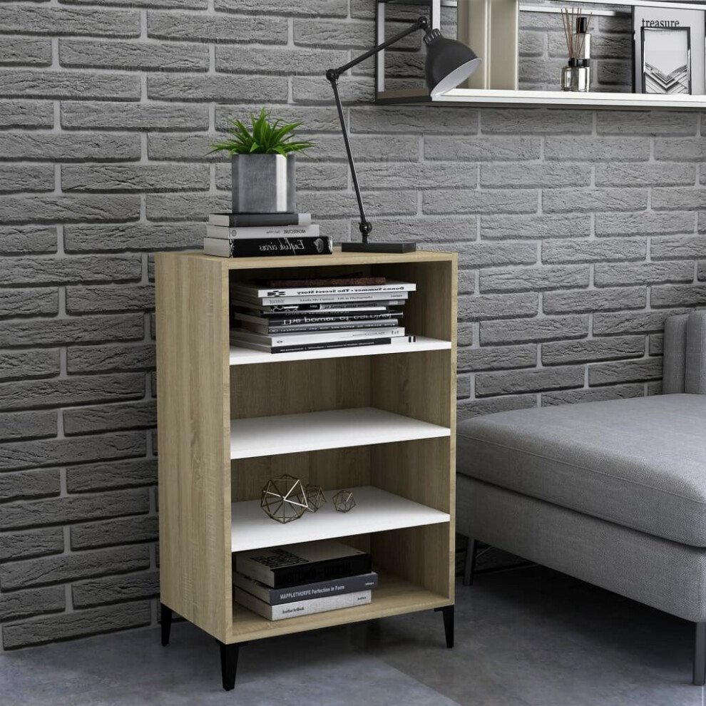 vidaXL Sideboard White and Sonoma Oak Engineered Wood Furniture Side Cabinet