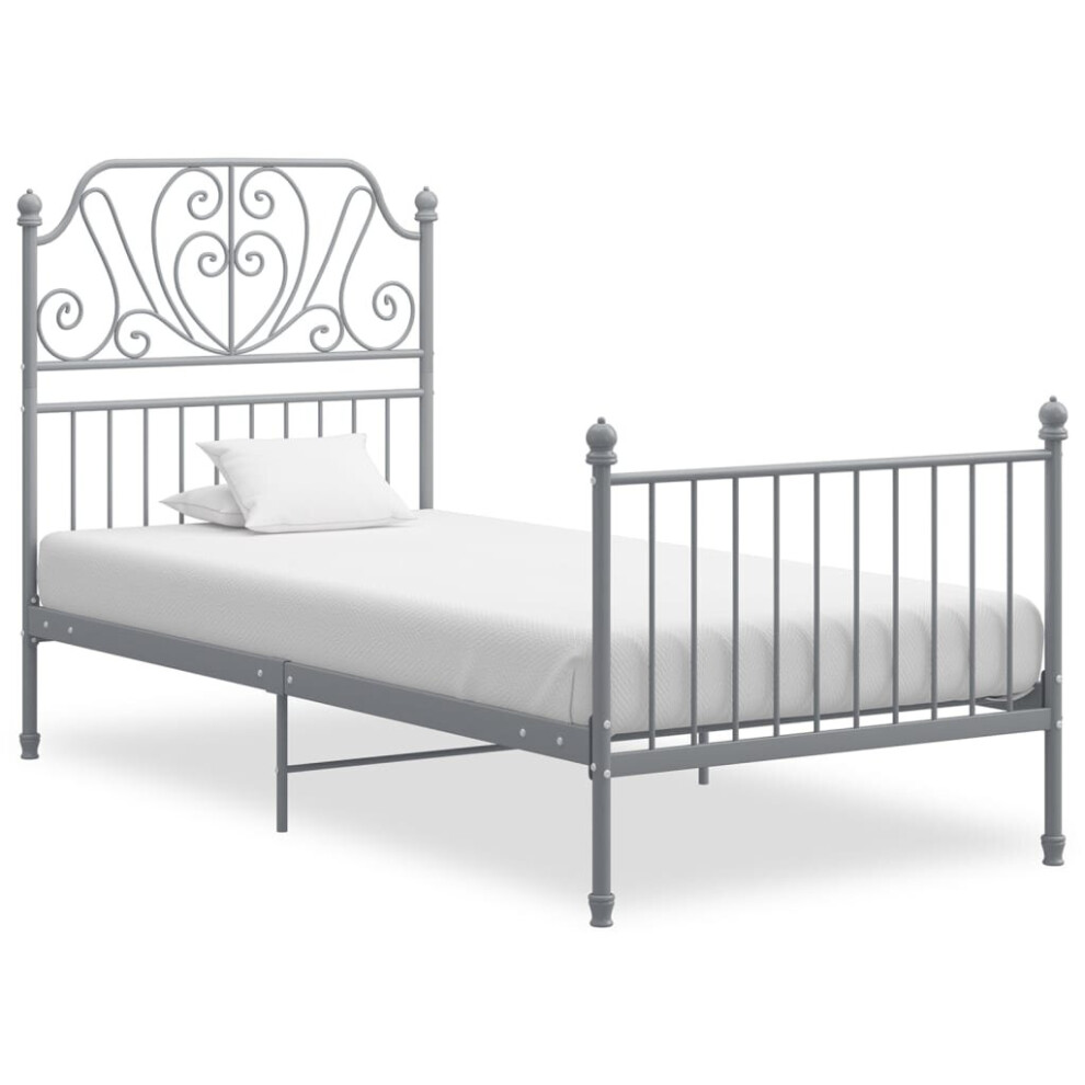 Vidaxl Bed Frame Grey Metal Home 90X200 Cm Bedroom Furniture Unit Set Bedstead