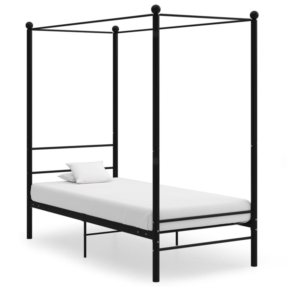 vidaXL Canopy Bed Frame Black Metal 90x200 cm Bedroom Furniture Bed Base Set