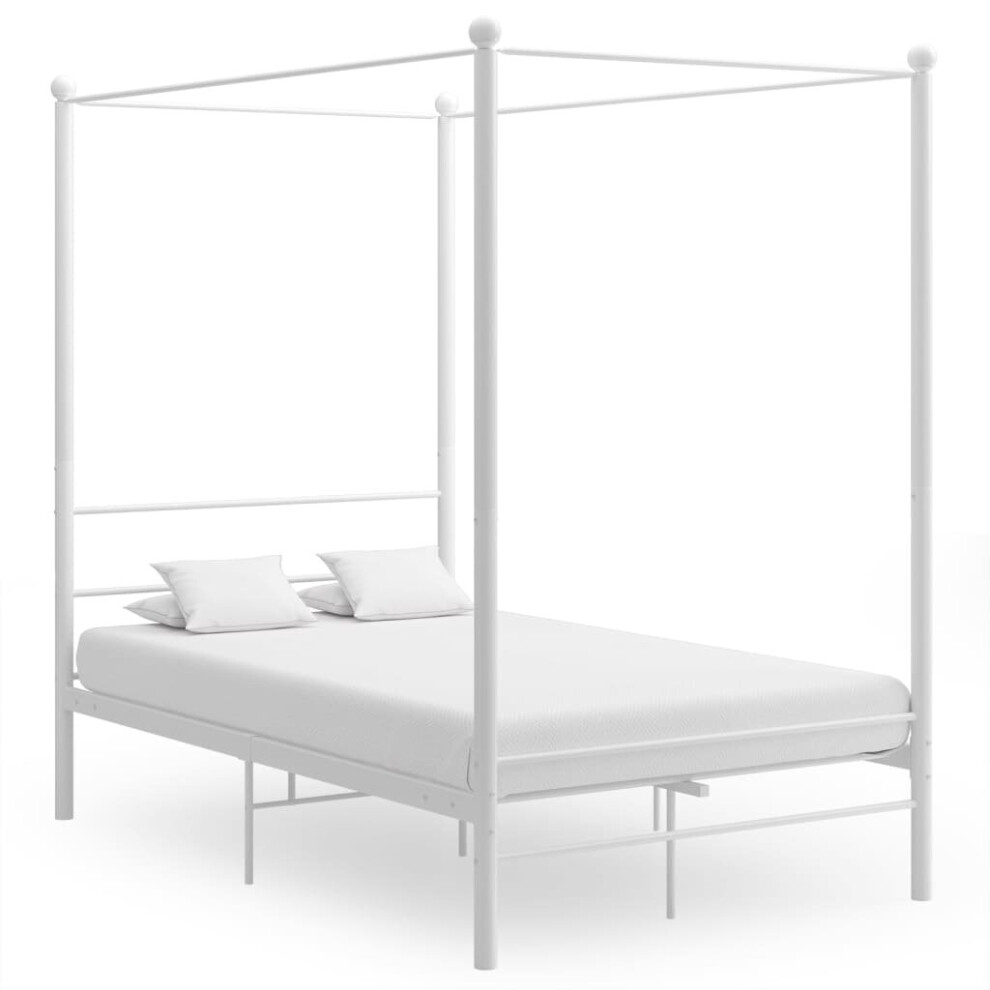 vidaXL Canopy Bed Frame White Metal 120x200 cm Bedroom Furniture Bed Base