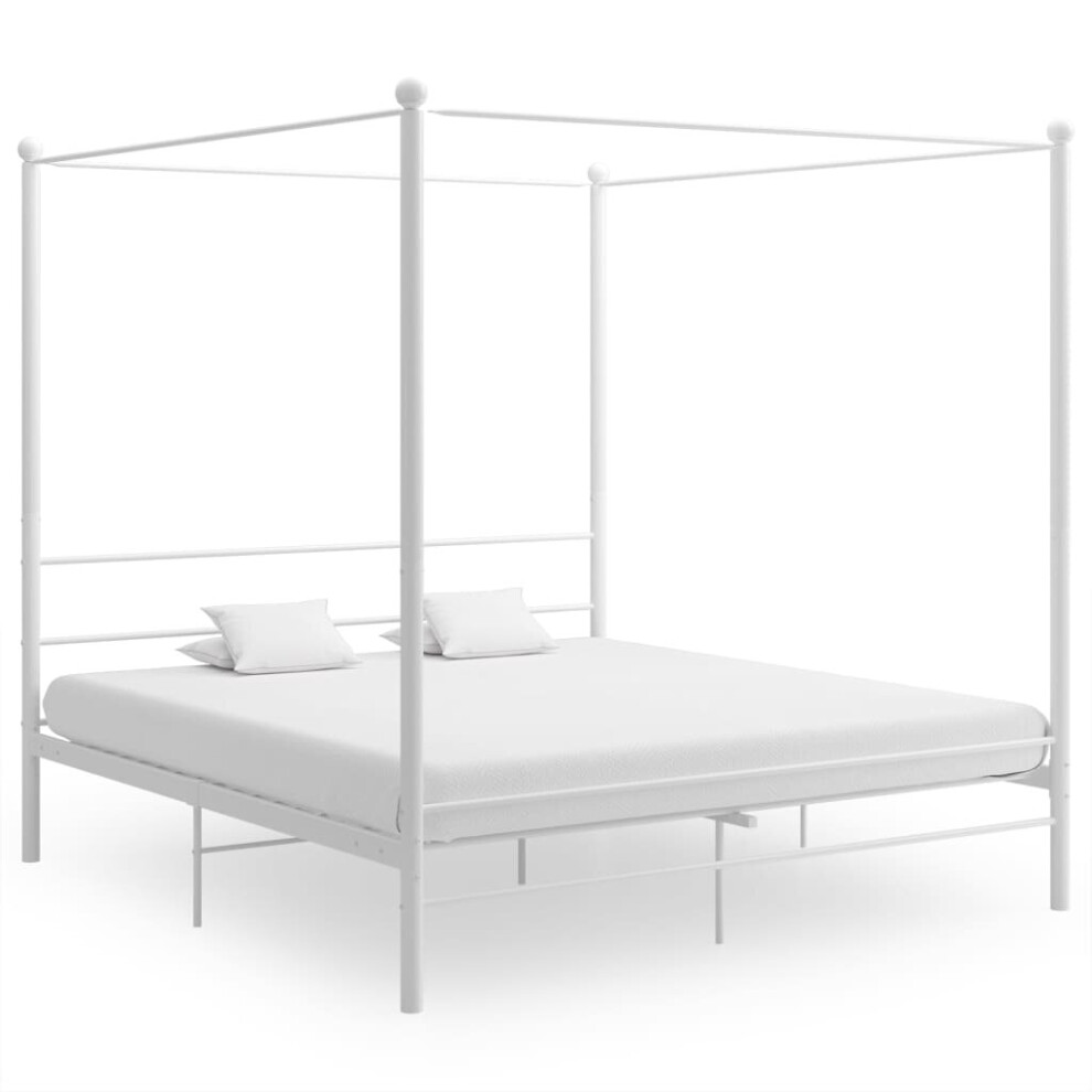 vidaXL Canopy Bed Frame White Metal 200x200 cm Bedroom Furniture Bed Base