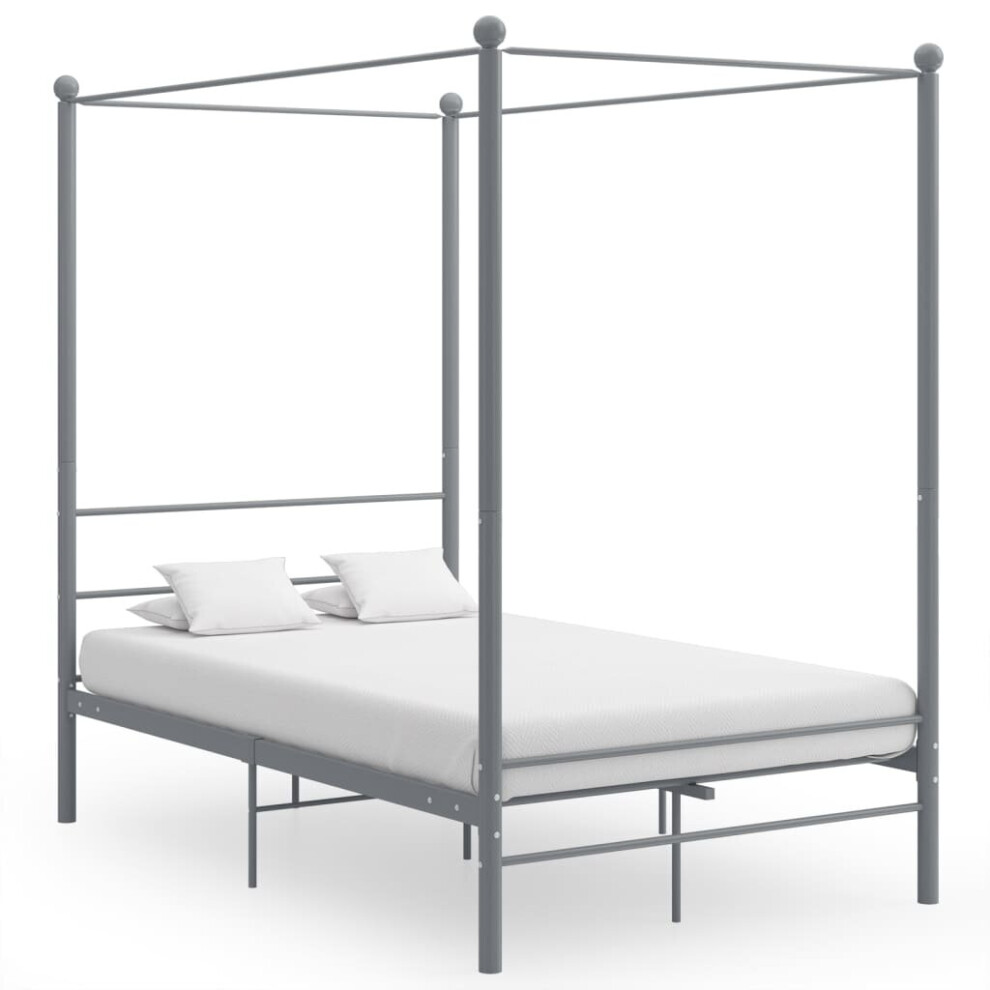 vidaXL Canopy Bed Frame Grey Metal 120x200 cm Bedroom Furniture Bed Base Set