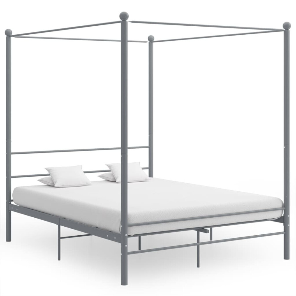 vidaXL Canopy Bed Frame Grey Metal 160x200 cm Bedroom Furniture Bed Base Set