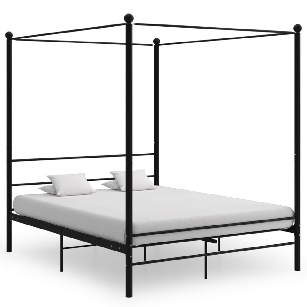 Vidaxl Canopy Bed Frame Black Metal 160X200 Cm Bedroom Furniture Bed Base
