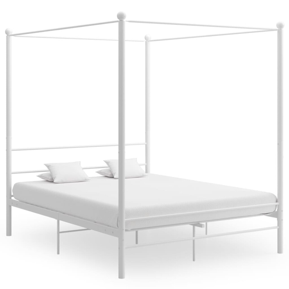 vidaXL Canopy Bed Frame White Metal 160x200 cm Bedroom Furniture Bed Base