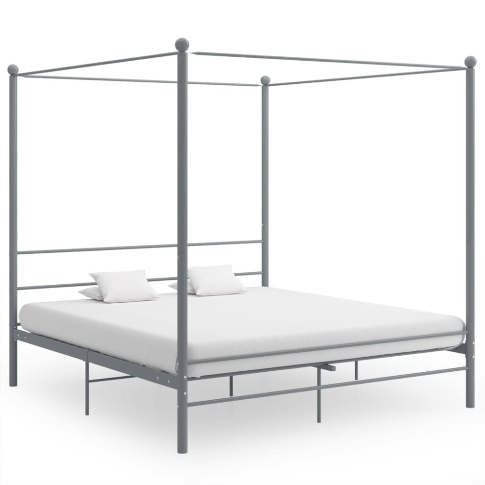 vidaXL Canopy Bed Frame Bed Base Bedstead Grey Metal 180x200 cm Super King