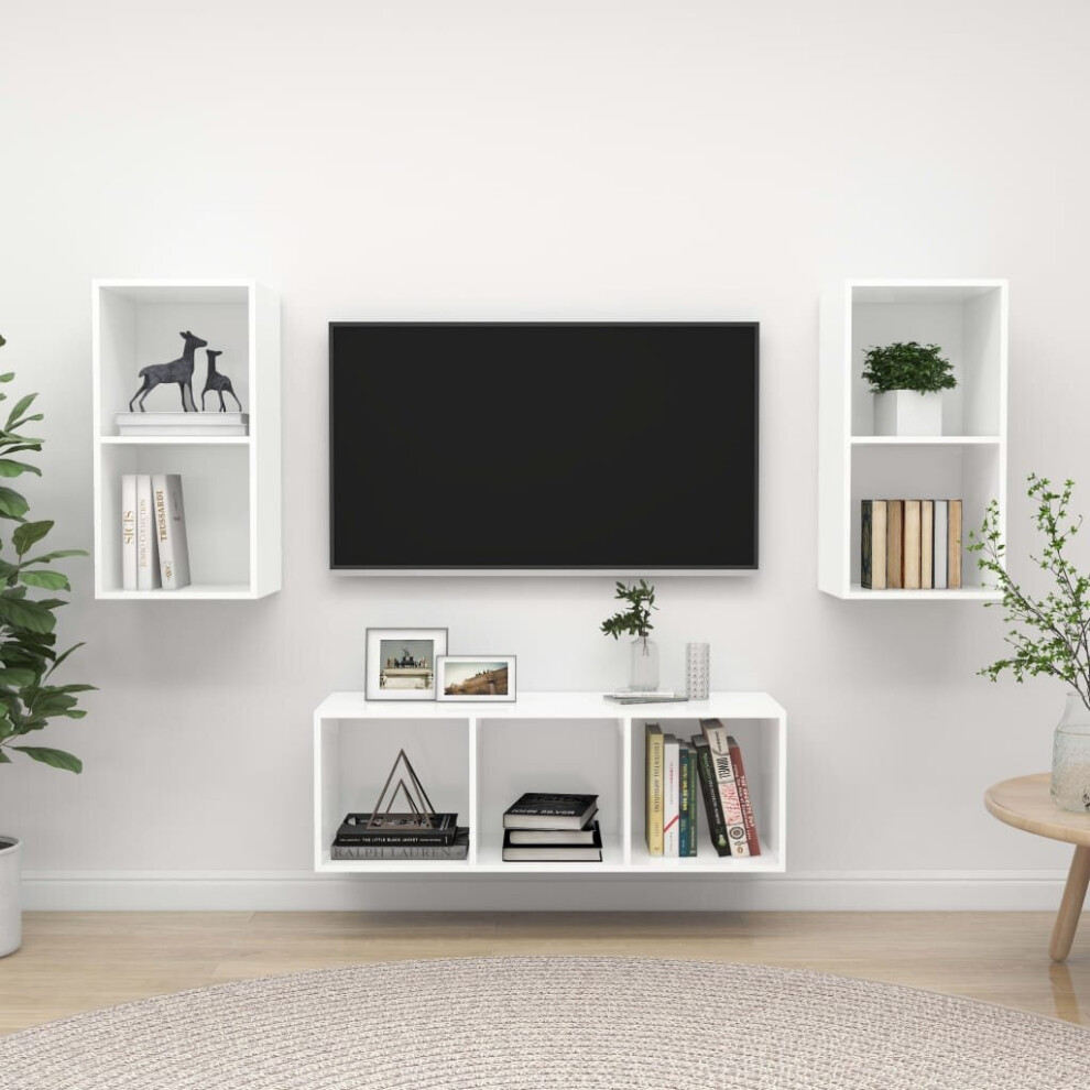Vidaxl Tv Cabinet Set 3 Piece White Engineered Wood Hanging Tv Unit Cabinet