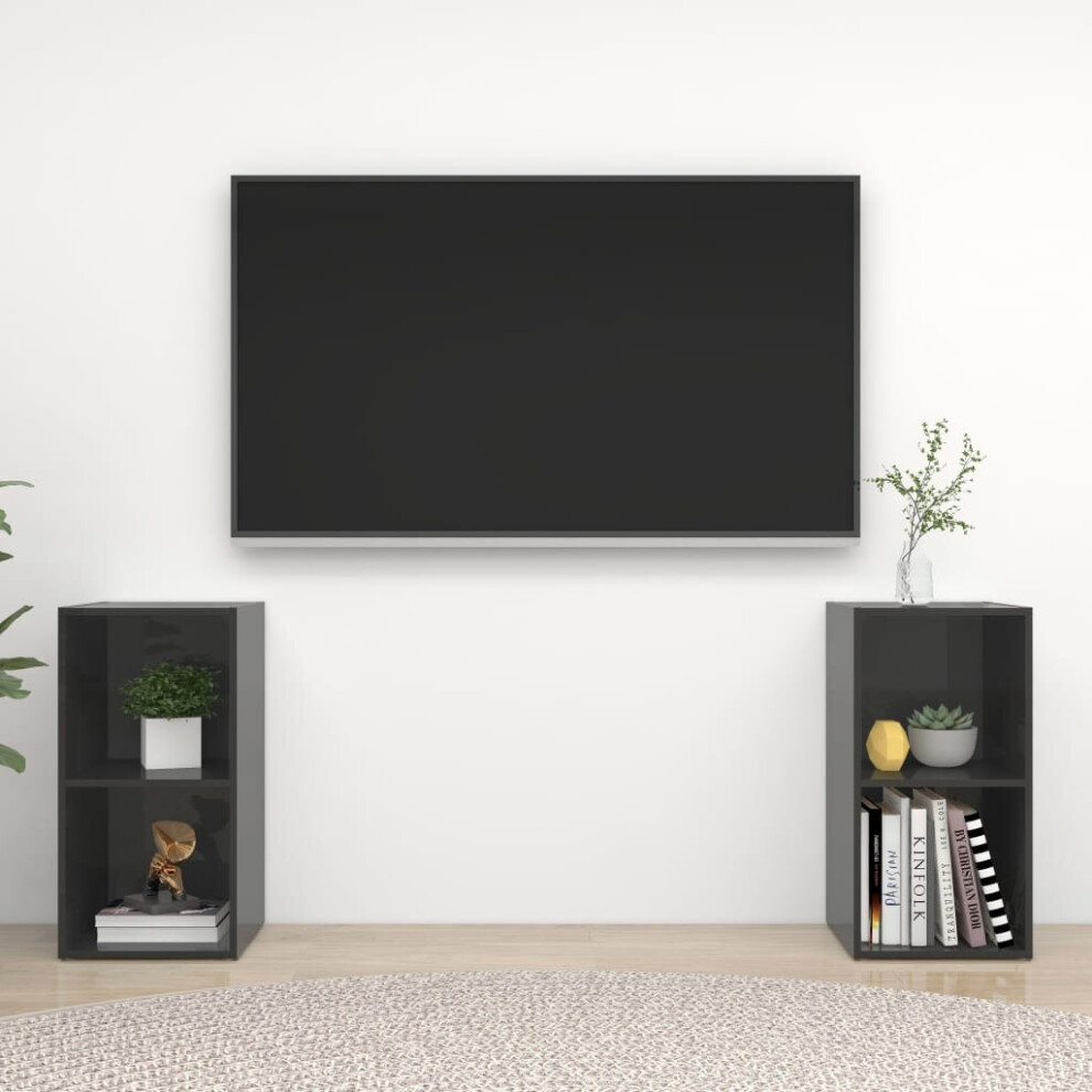 vidaXL 2x TV Cabinets High Gloss Grey Chipboard Stands Furniture Living Room