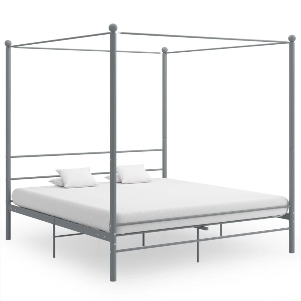 vidaXL Canopy Bed Frame Grey Metal 200x200 cm Bedroom Furniture Bed Base Set