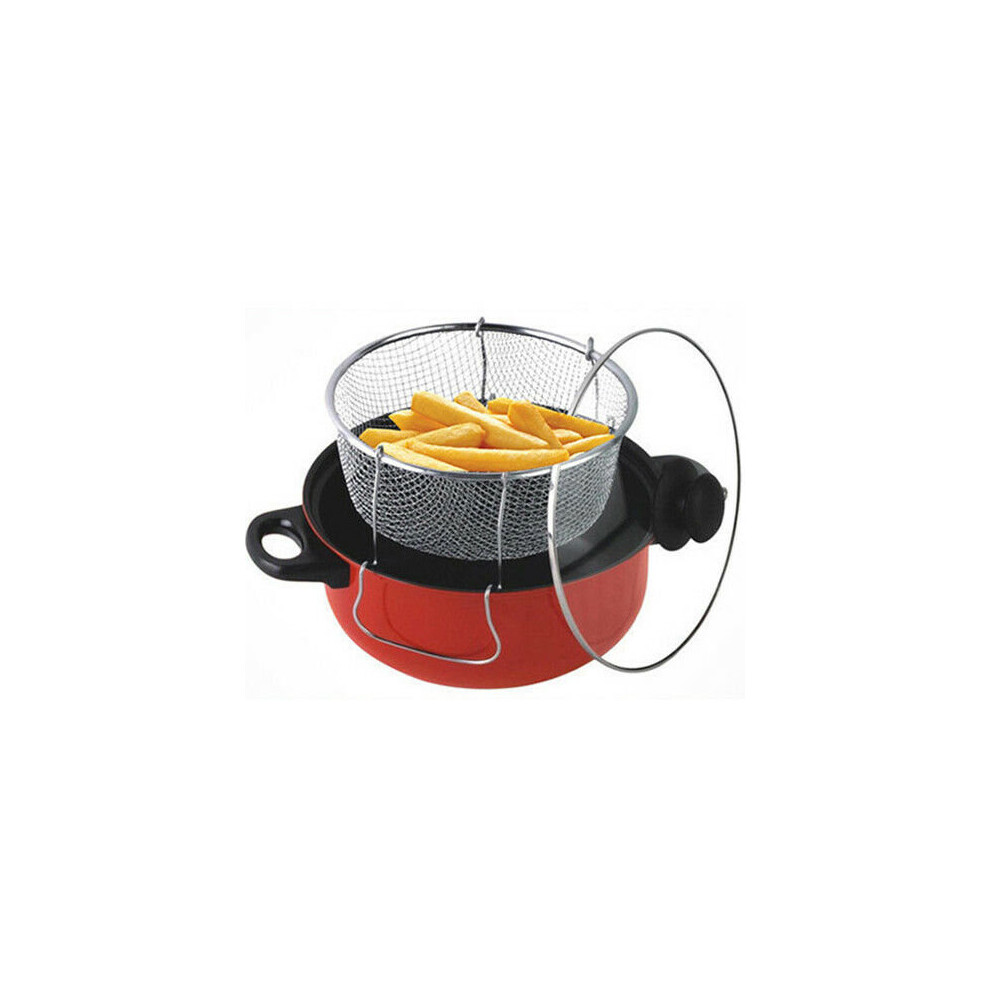 3 IN 1 STEAMER FRYER CHIP PAN COOKING GLASS LID POT CARBON STEEL DEEP