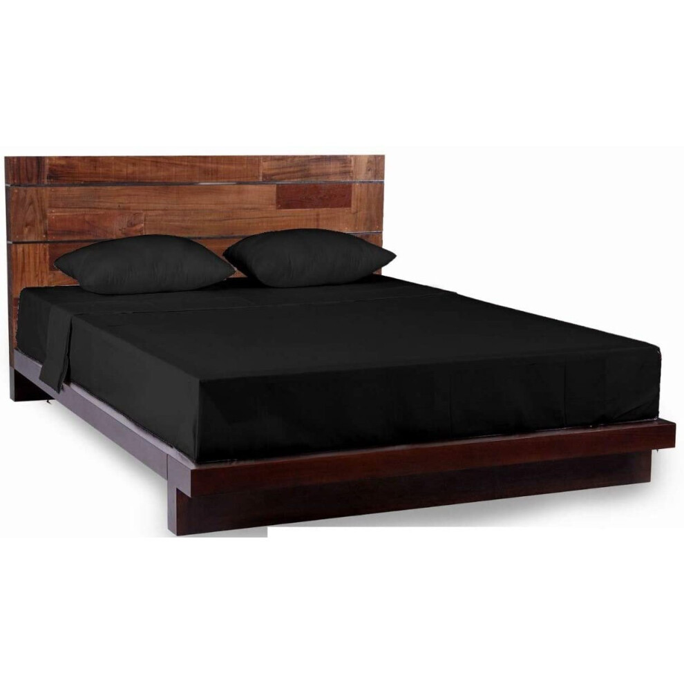 (Pillow Case Pair, Black) Fitted Sheet 25cm Percale PollyCotton Bedsheets