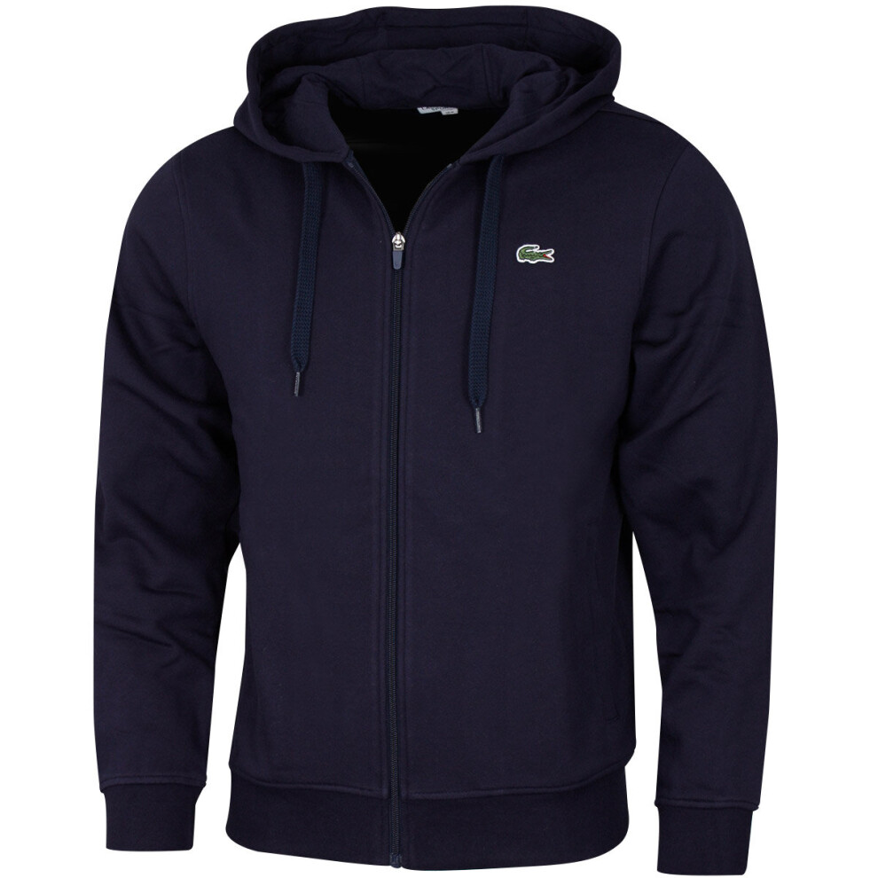 (L, Navy) Lacoste Mens 2021 Sport Lightweight Drawstring Full Zipped Hoodie Hoody