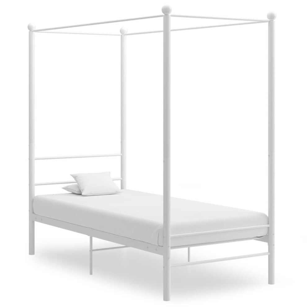 vidaXL Canopy Bed Frame White Metal 90x200 cm Bedroom Furniture Bed Base Set