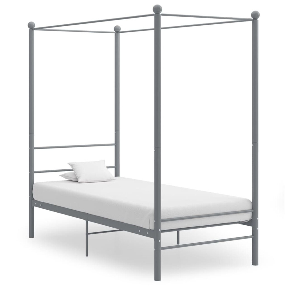 vidaXL Canopy Bed Frame Grey Metal 90x200 cm Bedroom Furniture Bed Base Set