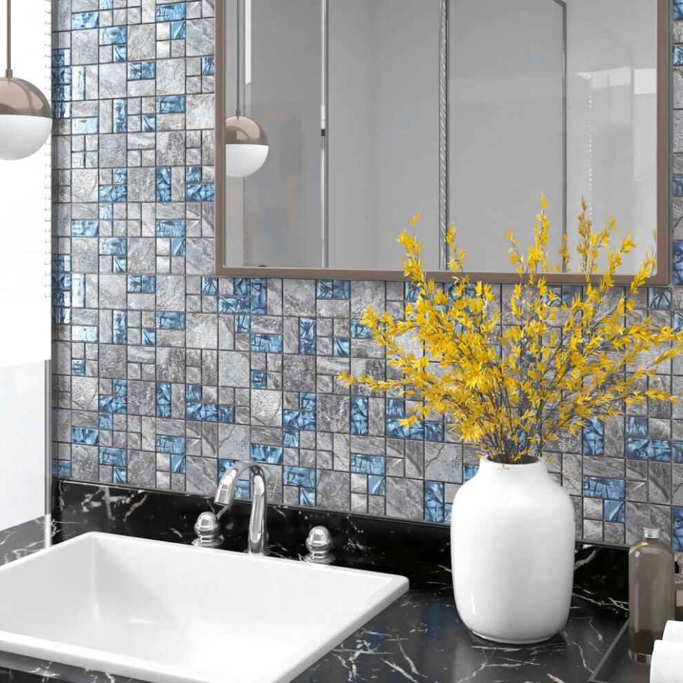 vidaXL 11x Self-adhesive Mosaic Tiles Grey and Blue 30x30 cm Glass Wall Tile