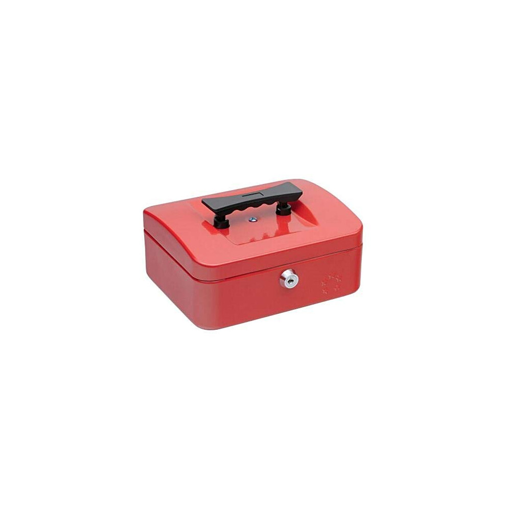 LIKE-NEW 5 Star Facilities Cash Box with 5-compartment Tray Steel Spring Lock 8 Inch W200xD160xH70mm Red