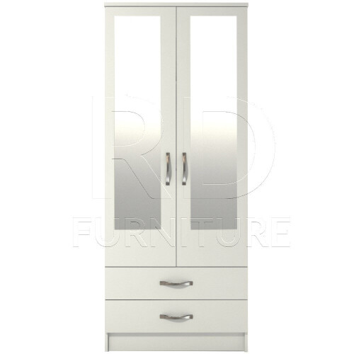 RD Furniture Ready assembled Classic 2 Door 2 Drawer Mirrored Wardrobe White